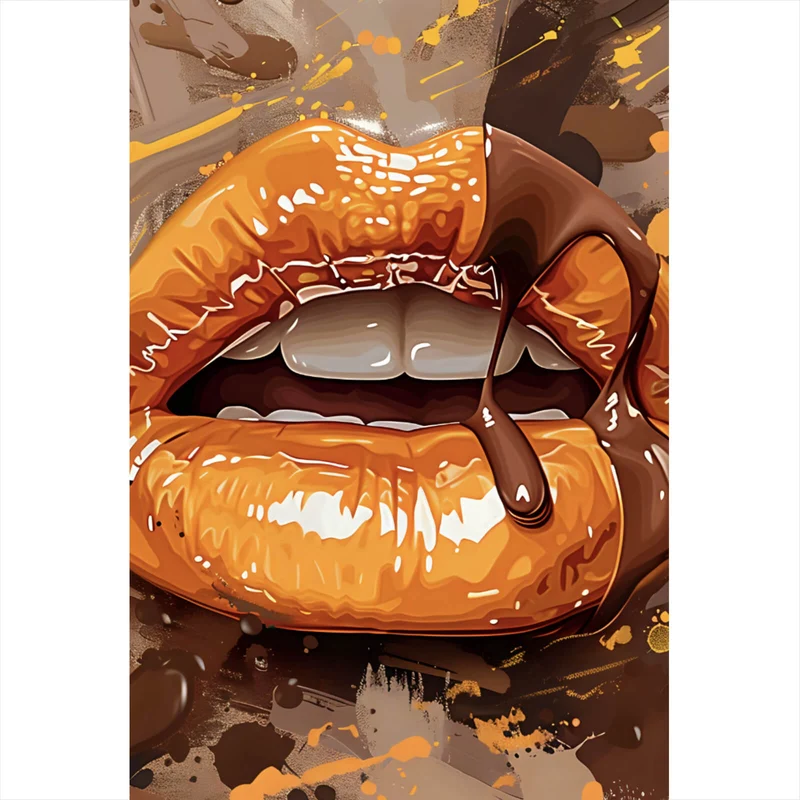 Spannrahmenbild Sinnliche Lippen mit Schokolade Hochformat