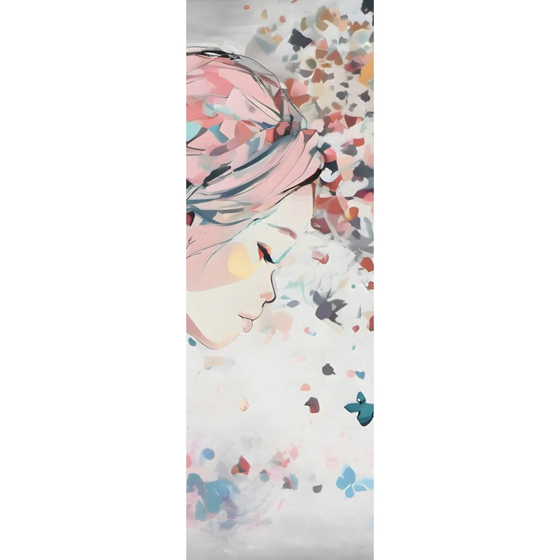Poster Abstraktes Mädchen mit Schmetterlingen Panorama Hoch