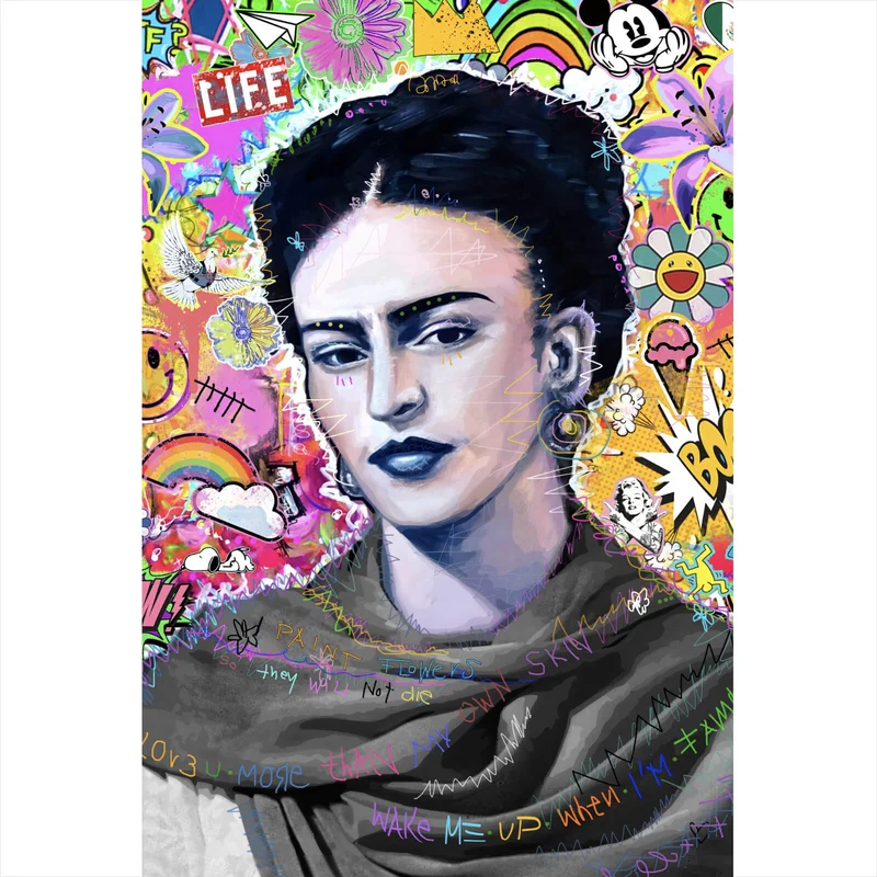 Aluminiumbild Buntes Frida Portait Pop Art Hochformat