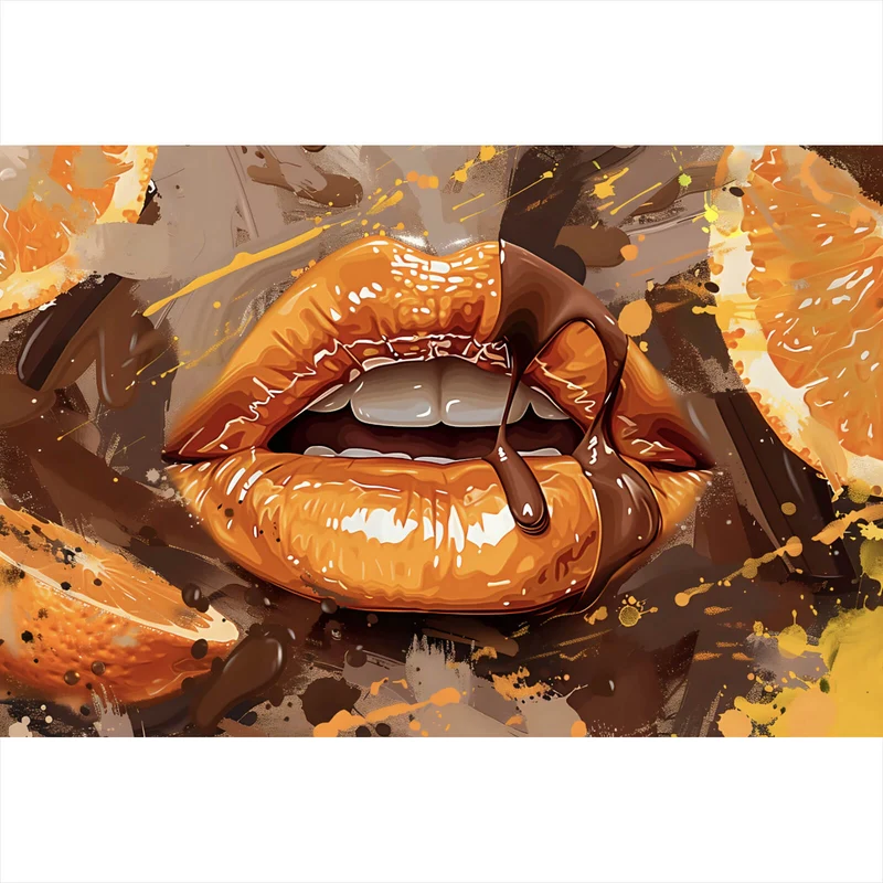 Aluminiumbild Sinnliche Lippen mit Schokolade Querformat