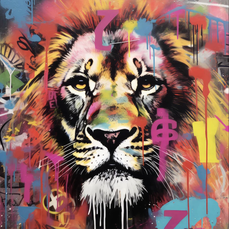 Poster Löwenportrait in Graffiti Urbanstil Quadrat