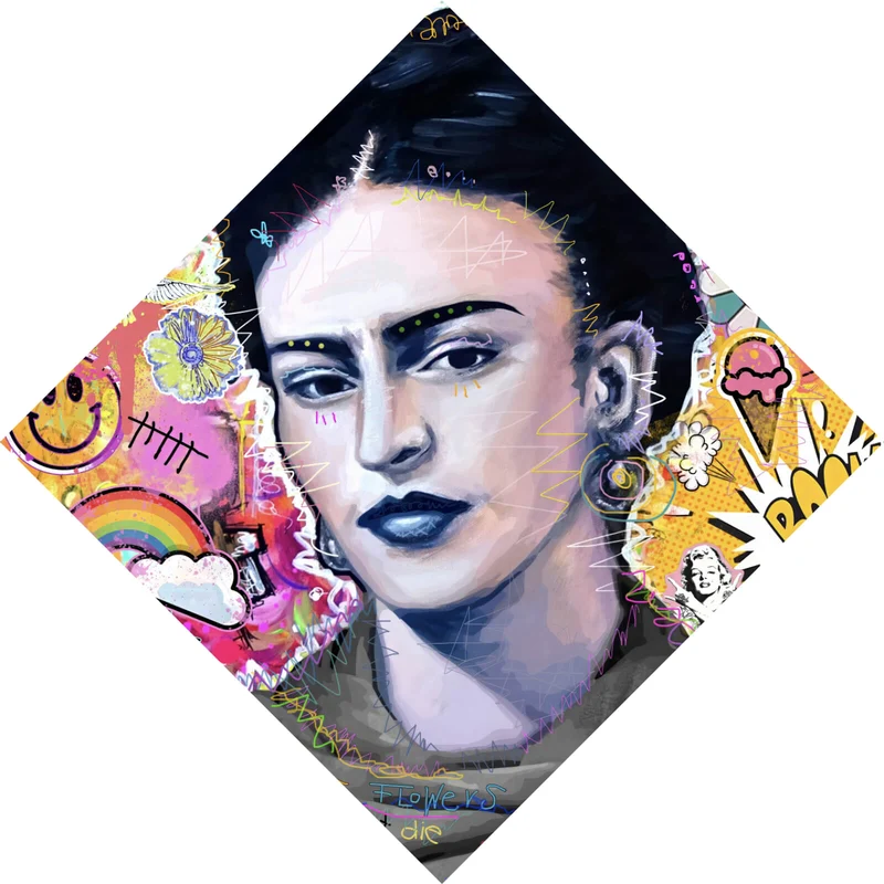 Aluminiumbild gebürstet Buntes Frida Portait Pop Art Raute