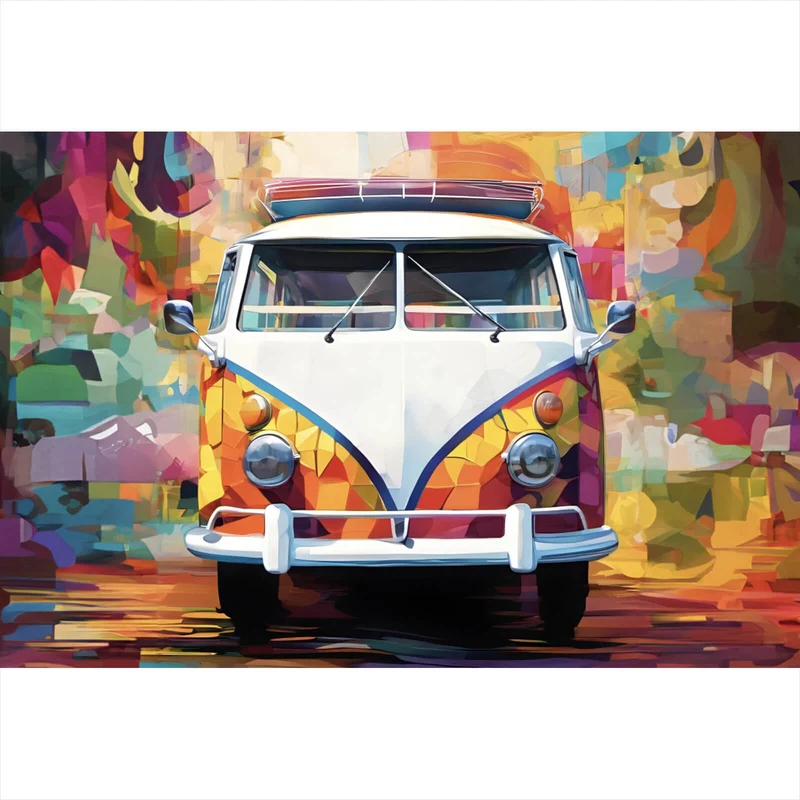 Aluminiumbild gebürstet Retro Bus Abstrakt Querformat