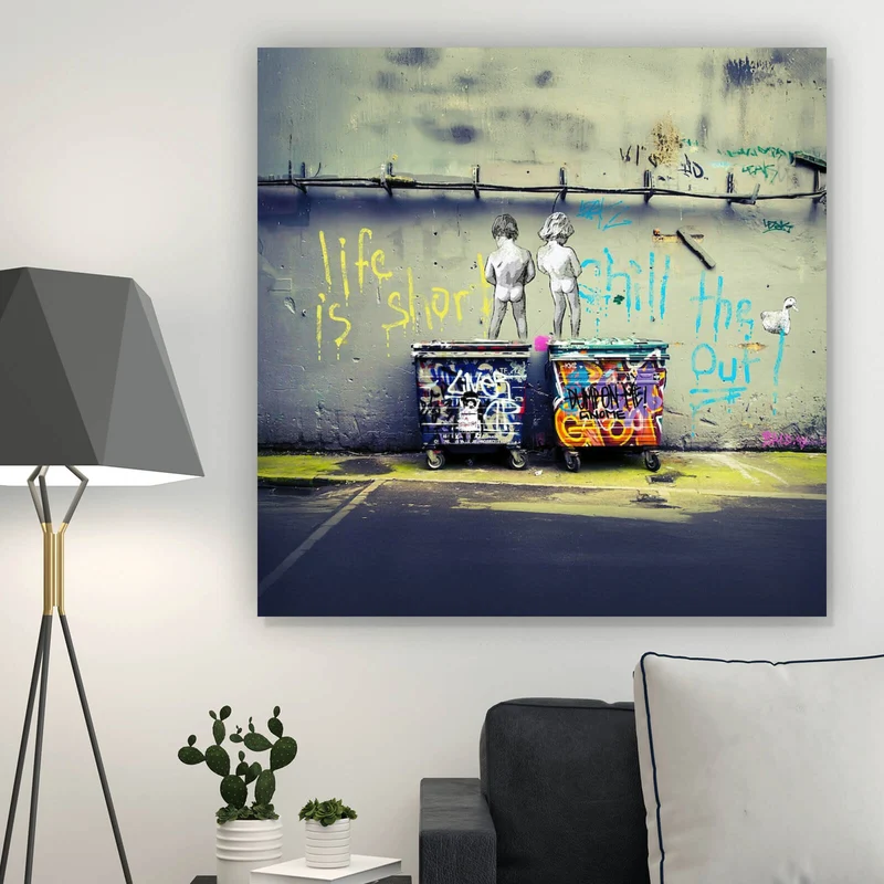 Spannrahmenbild Banksy - Life is short Quadrat