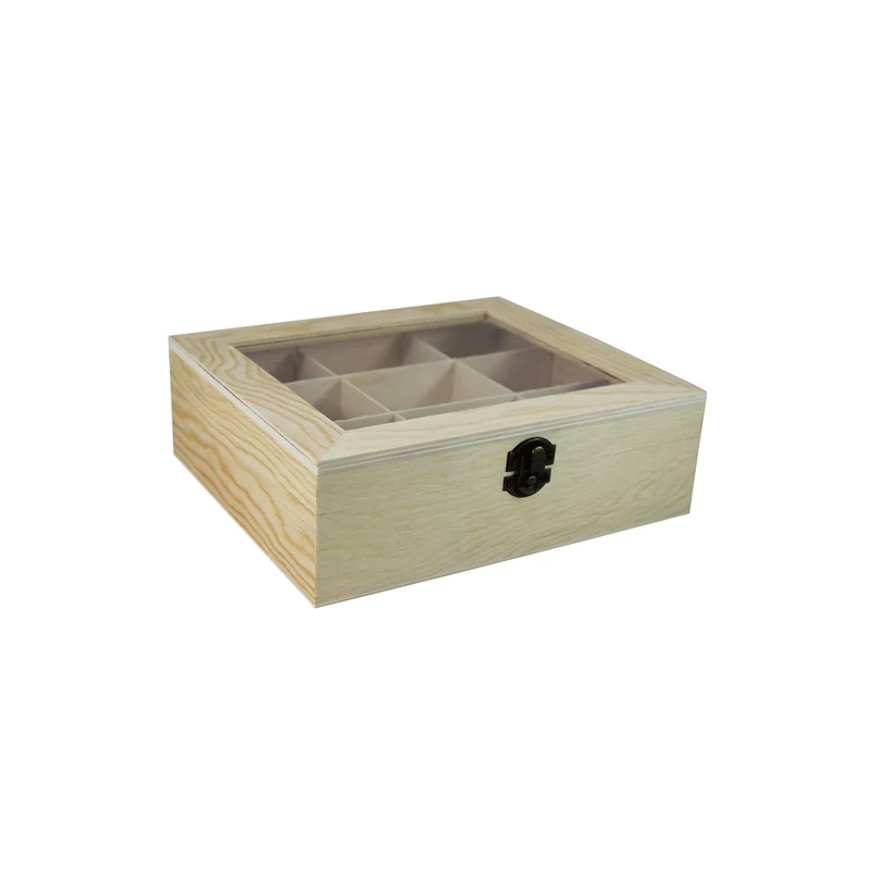 Pentart scatola porta bustine da tè, 9 scomparti, coperchio trasparente, 22 x 19 x 7 cm