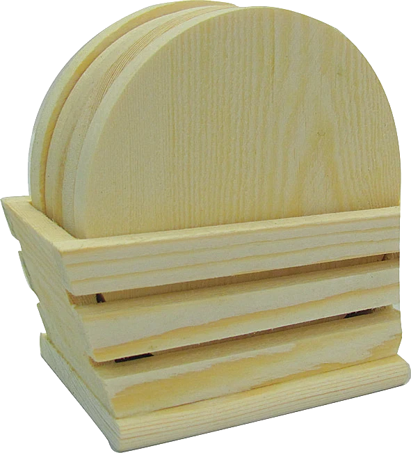 Runde Holz-Untersetzer mit Halterung Pentart, 11,5 x 6 x 6,5 cm