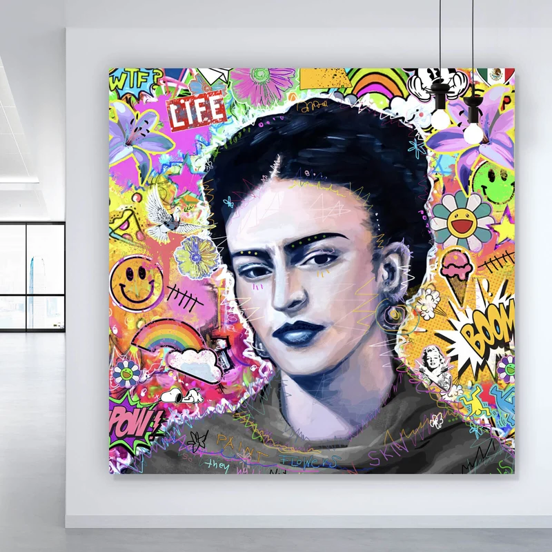 Aluminiumbild Buntes Frida Portait Pop Art Quadrat