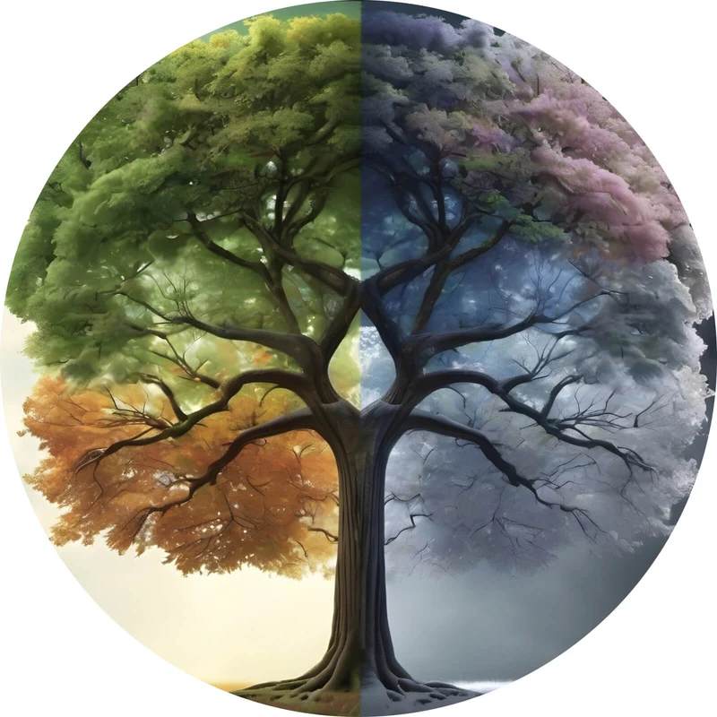 Aluminiumbild Baum 4 Jahreszeiten Kreis