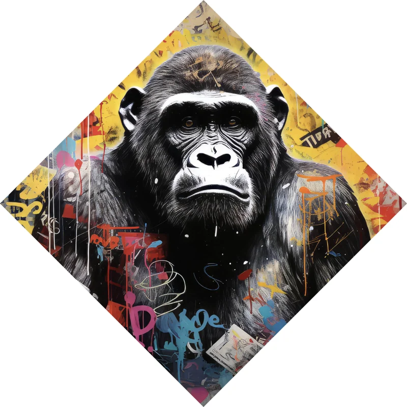 Poster Ausrucksstarker Gorilla im Graffiti Stil Raute