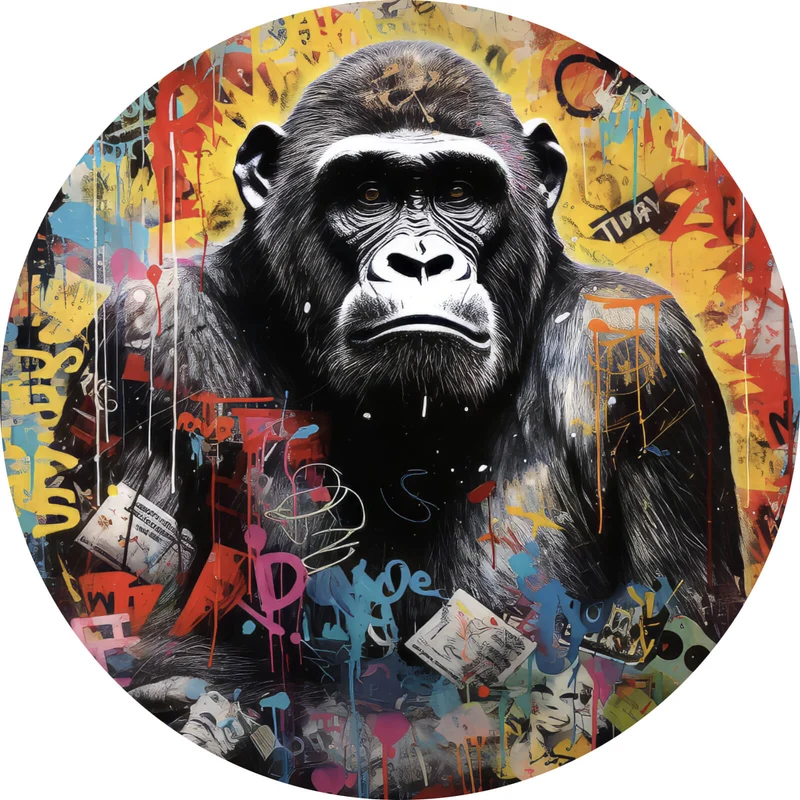 Aluminiumbild Ausrucksstarker Gorilla im Graffiti Stil Kreis