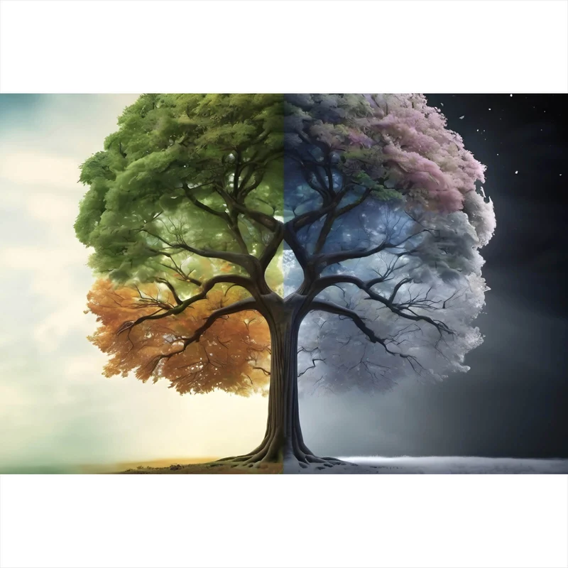 Spannrahmenbild Baum 4 Jahreszeiten Querformat