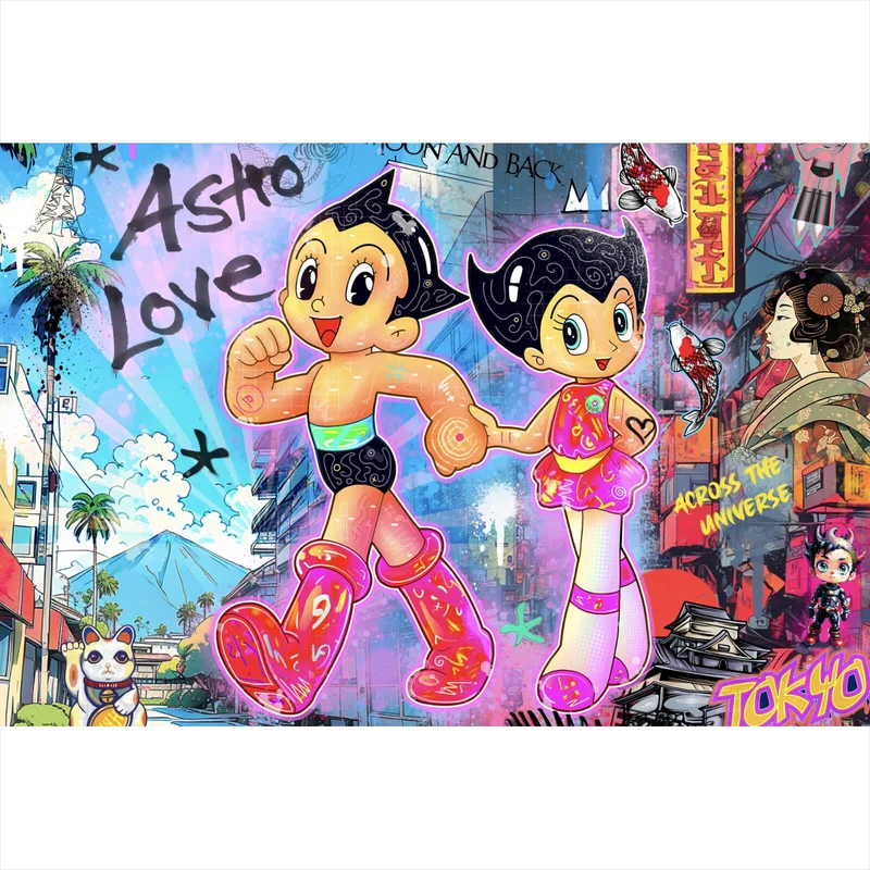 Leinwandbild Collage Astro Zeichentrick Pop Art Querformat