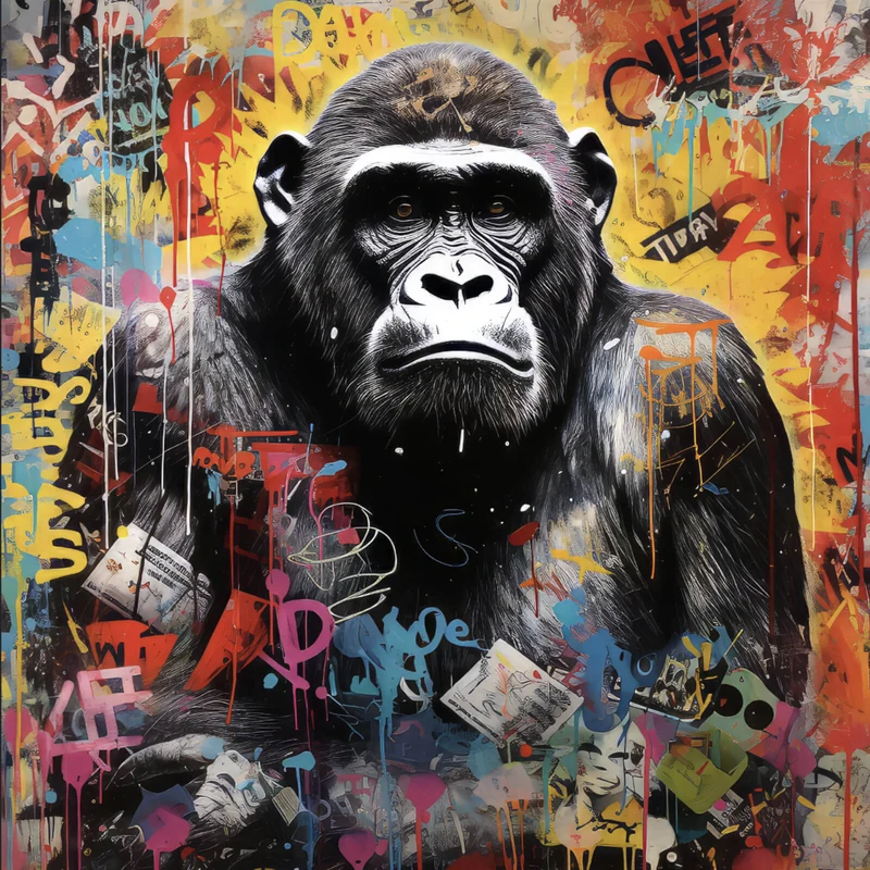 Aluminiumbild Ausrucksstarker Gorilla im Graffiti Stil Quadrat