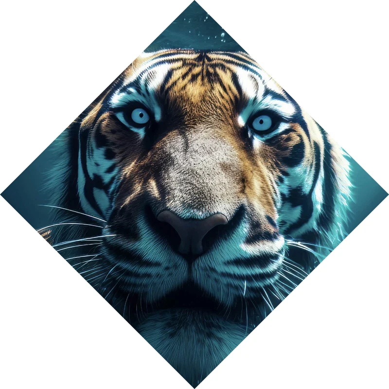 Aluminiumbild Tauchender Tiger Digital Art Raute