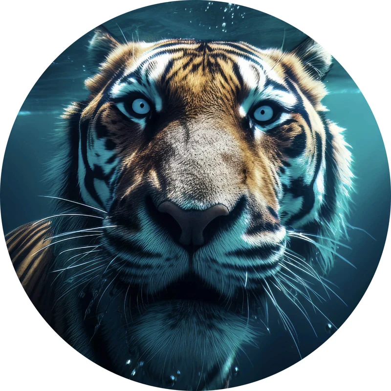 Aluminiumbild Tauchender Tiger Digital Art Kreis
