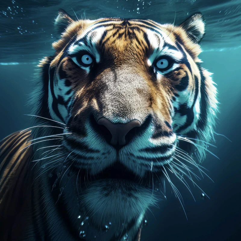 Aluminiumbild gebürstet Tauchender Tiger Digital Art Quadrat