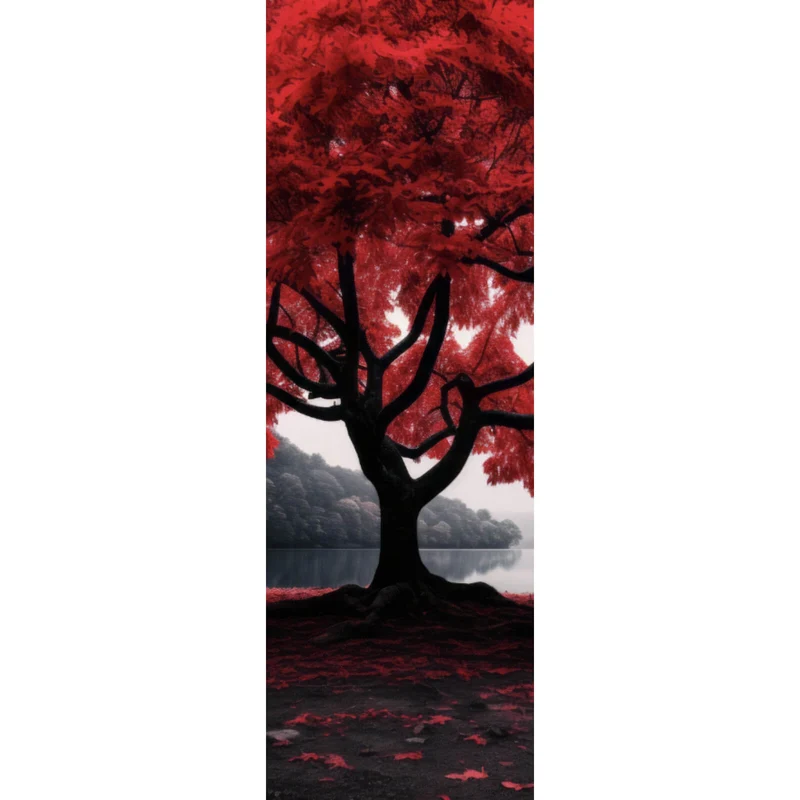 Aluminiumbild Roter Baum an mystischem See Panorama Hoch