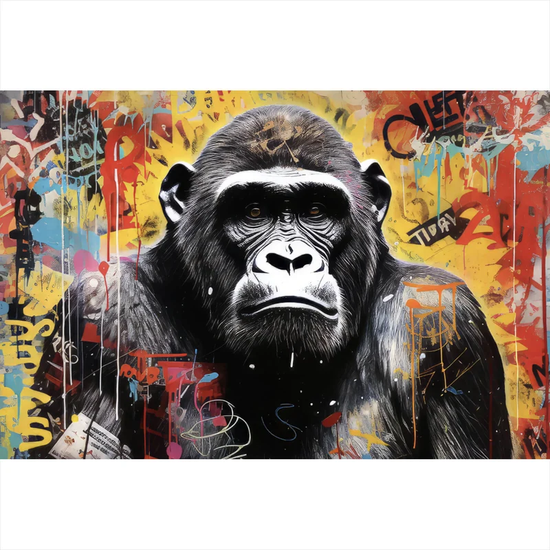 Acrylglasbild Ausrucksstarker Gorilla im Graffiti Stil Querformat