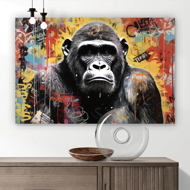 Leinwandbild Ausrucksstarker Gorilla im Graffiti Stil Querformat