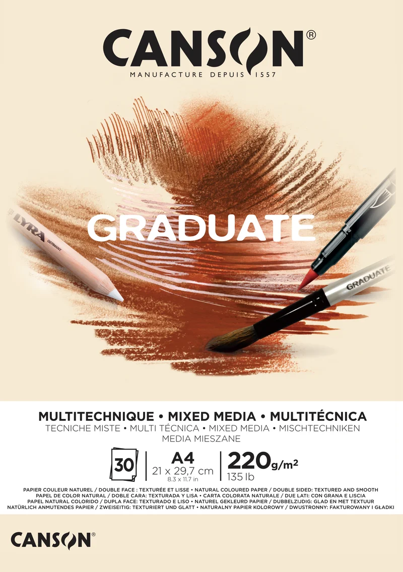 Canson Graduate Mix Media blocco Natural 220 g 30 fogli A4 incollato