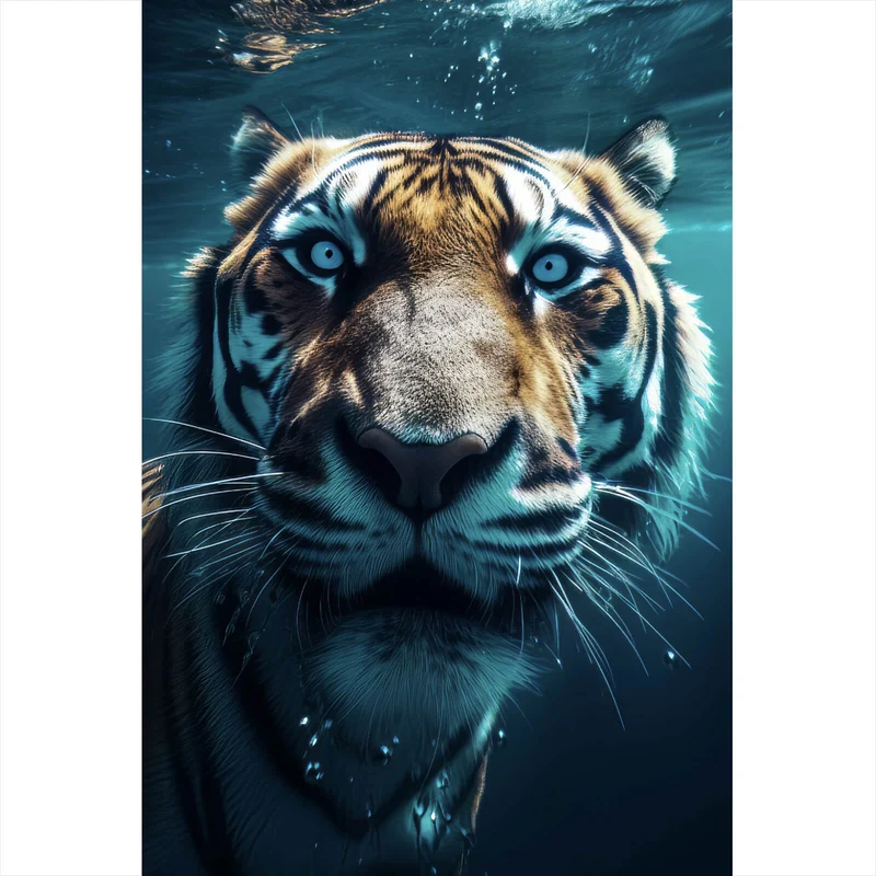 Spannrahmenbild Tauchender Tiger Digital Art Hochformat