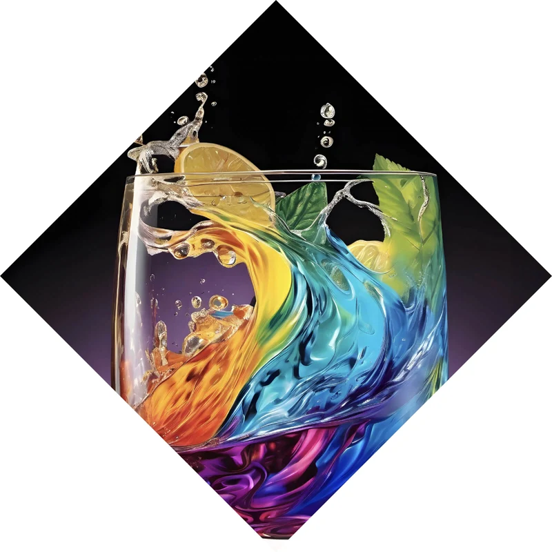 Leinwandbild Spritziger bunter Cocktail im Glas Raute