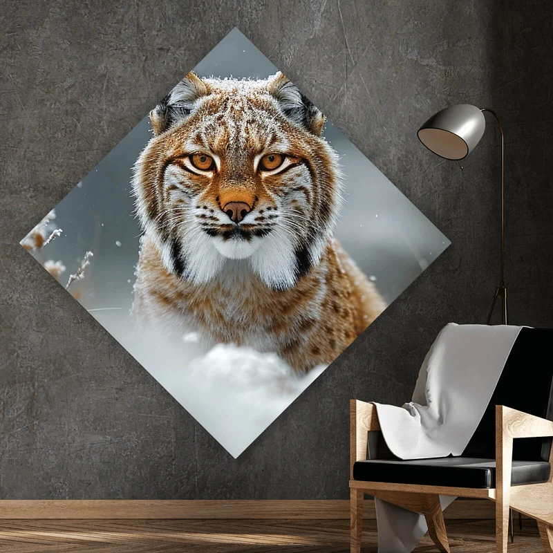 Poster Luchs im verschneiten Winterwald Raute