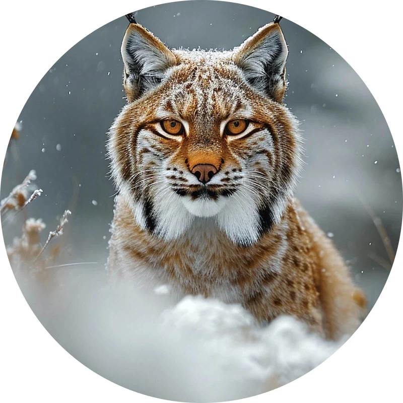 Aluminiumbild Luchs im verschneiten Winterwald Kreis