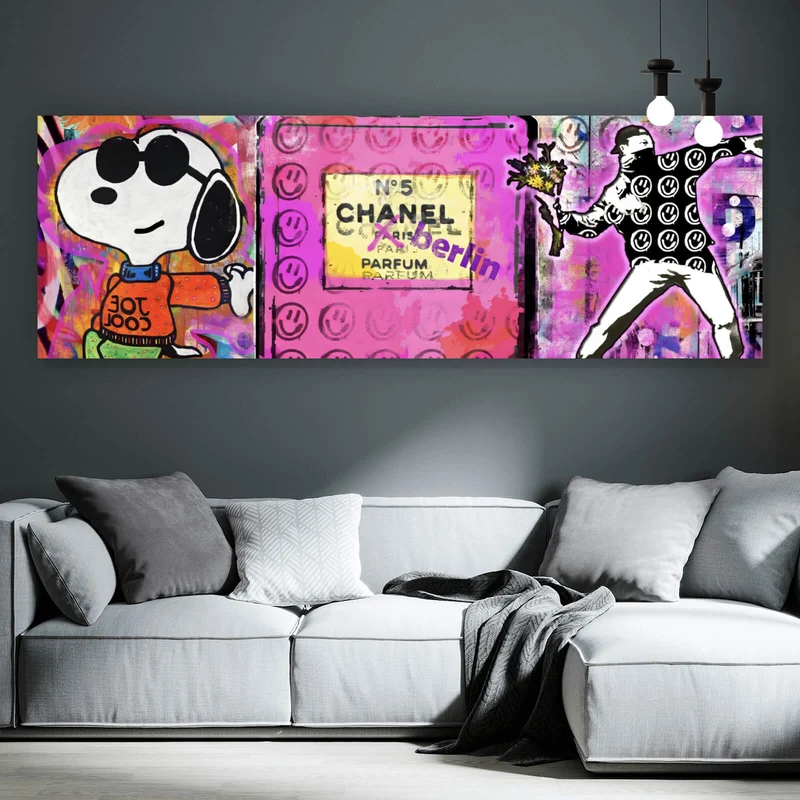 Poster Abstrakte Collage mit Parfumflasche Panorama