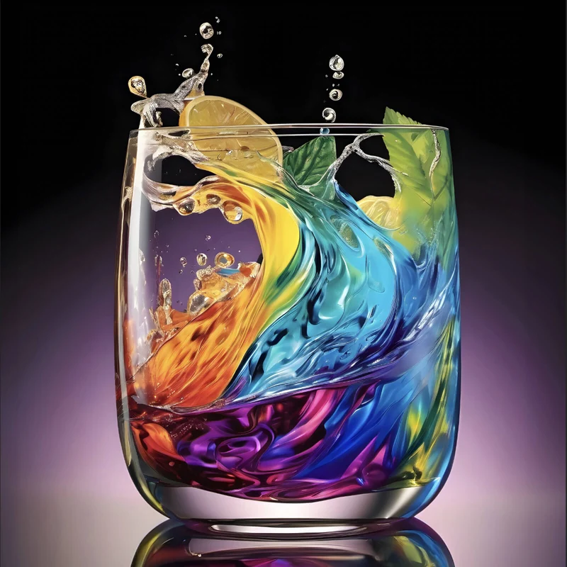 Spannrahmenbild Spritziger bunter Cocktail im Glas Quadrat