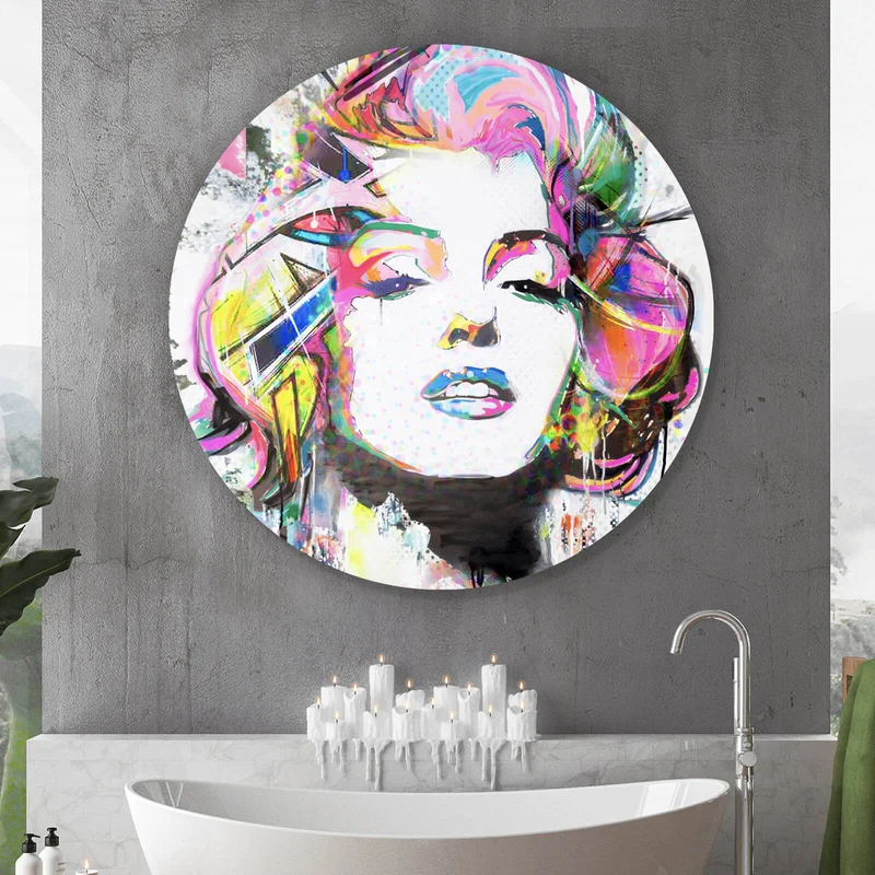 Aluminiumbild gebürstet Buntes Portrait Marylin Graffiti Kreis
