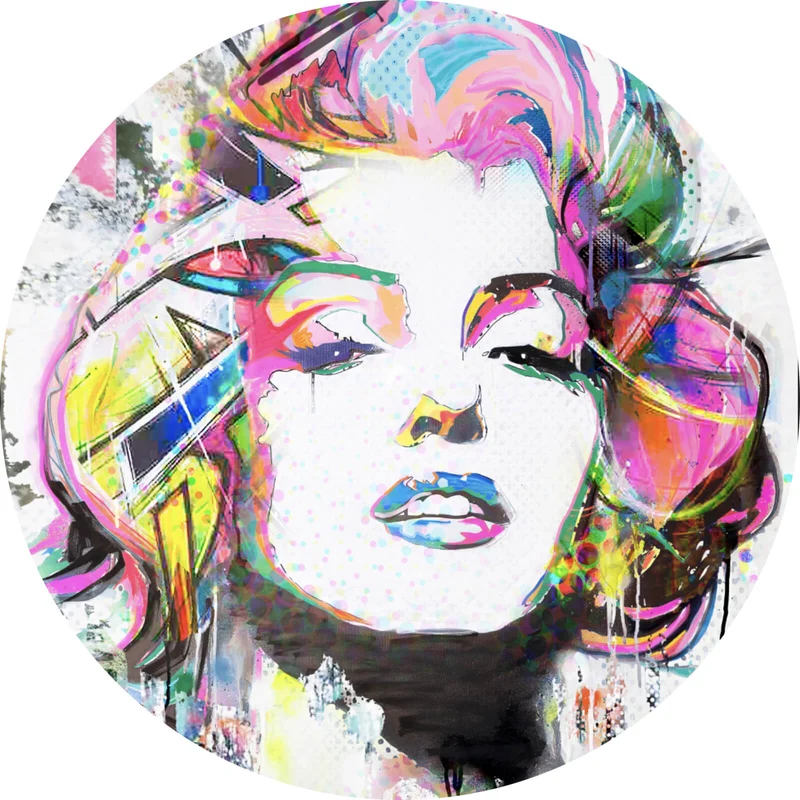Aluminiumbild gebürstet Buntes Portrait Marylin Graffiti Kreis