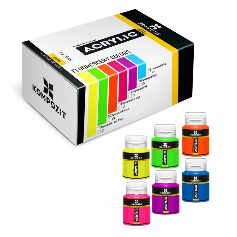 Σετ ακρυλικών χρωμάτων Kompozit STANDART Fluorescent 6 x 20 ml