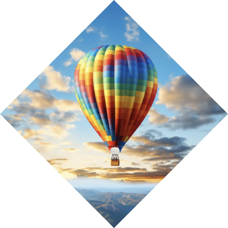 Acrylglasbild Bunter Heißluftballon im Flug Raute