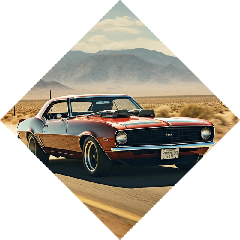 Leinwandbild Klassischer Muscle Car in der Wüste Raute