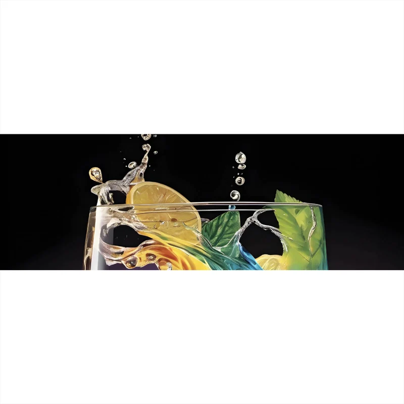 Aluminiumbild gebürstet Spritziger bunter Cocktail im Glas Panorama