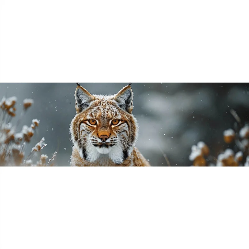 Poster Luchs im verschneiten Winterwald Panorama