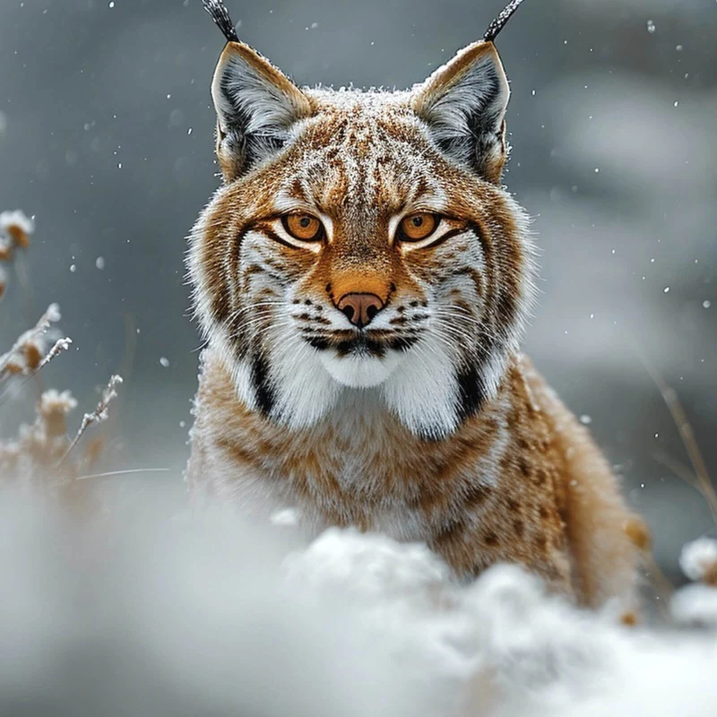 Aluminiumbild Luchs im verschneiten Winterwald Quadrat