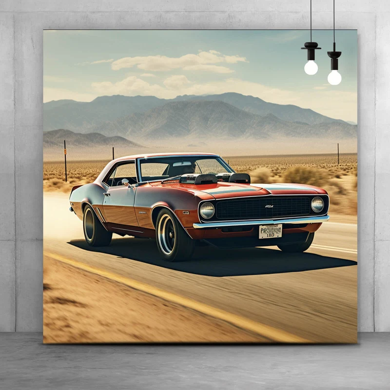 Poster Klassischer Muscle Car in der Wüste Quadrat