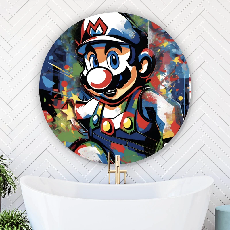Aluminiumbild gebürstet Farbenfroher Mario Pop Art Kreis
