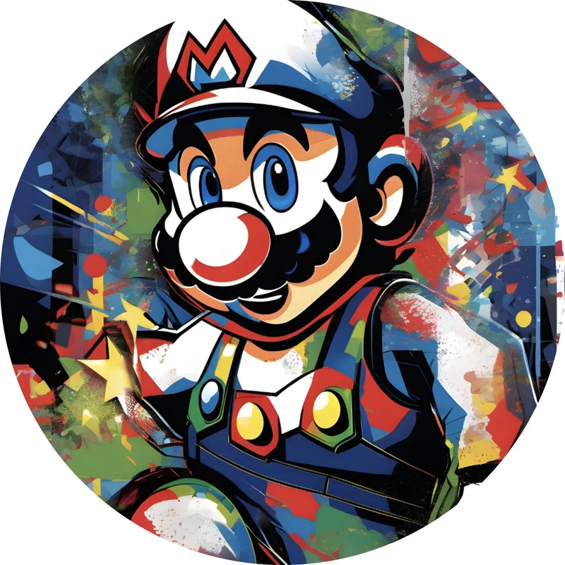 Aluminiumbild Farbenfroher Mario Pop Art Kreis