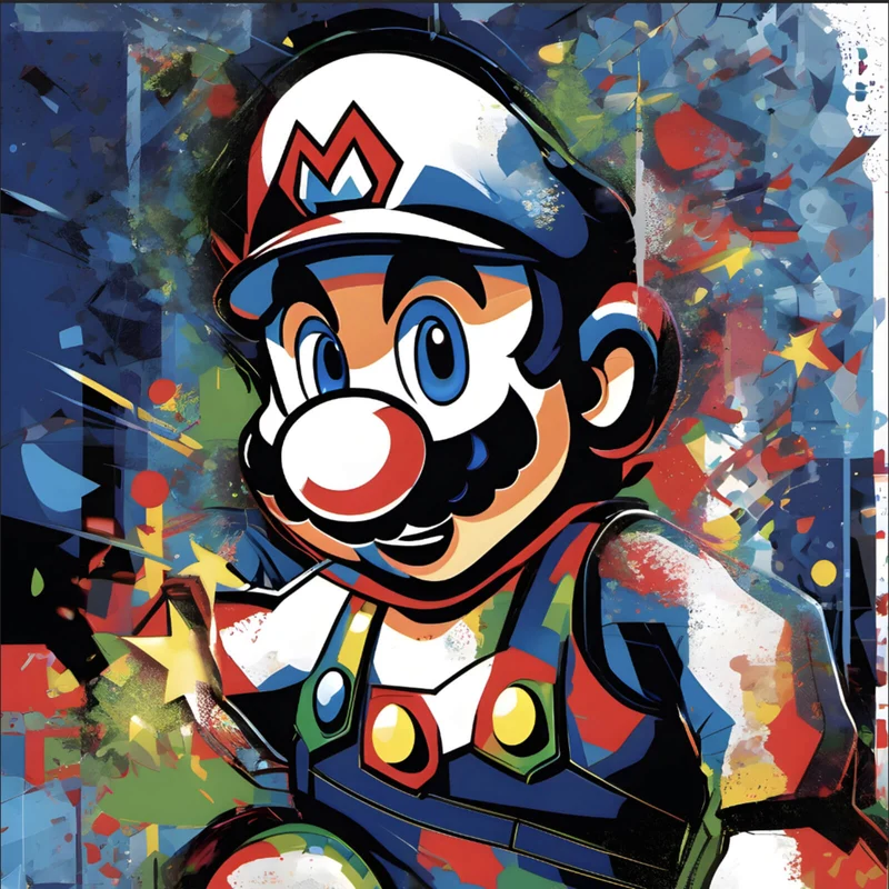 Aluminiumbild gebürstet Farbenfroher Mario Pop Art Quadrat