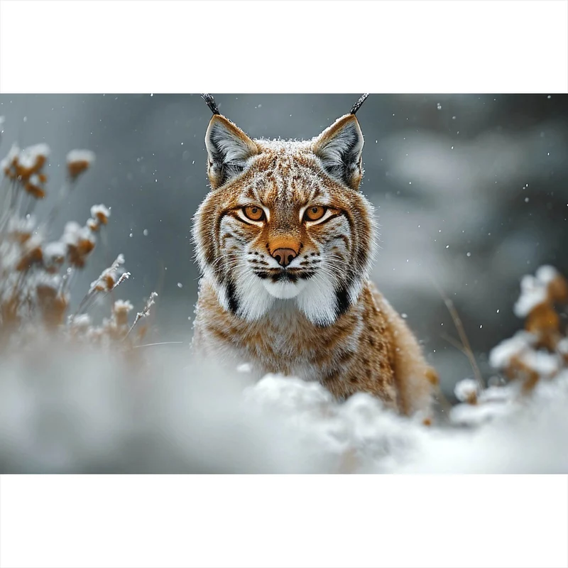 Leinwandbild Luchs im verschneiten Winterwald Querformat