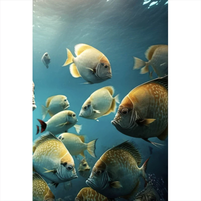 Poster Fischschwarm in einer Unterwasserwelt Hochformat