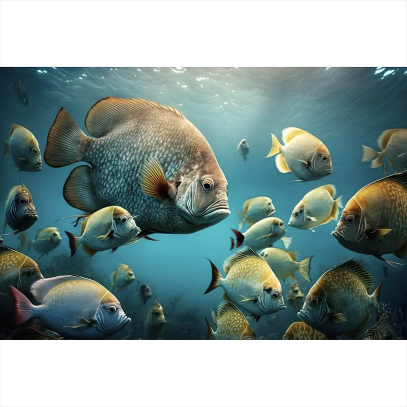 Acrylglasbild Fischschwarm in einer Unterwasserwelt Querformat