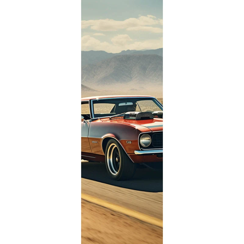 Aluminiumbild Klassischer Muscle Car in der Wüste Panorama Hoch