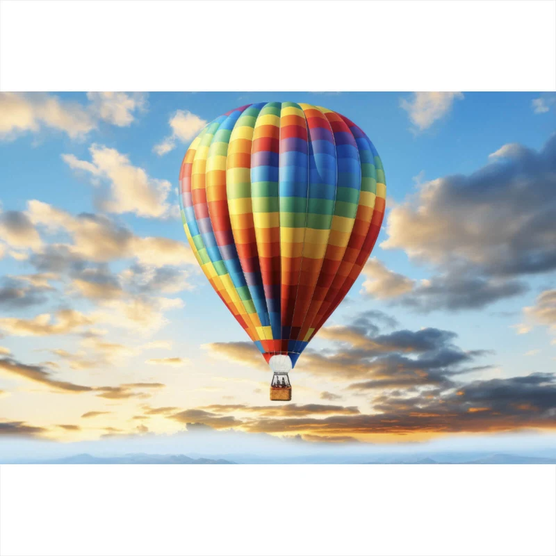 Spannrahmenbild Bunter Heißluftballon im Flug Querformat