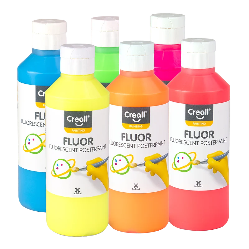Creall Temperafarben-Set Fluor, 6 × 250 ml, Farbmix