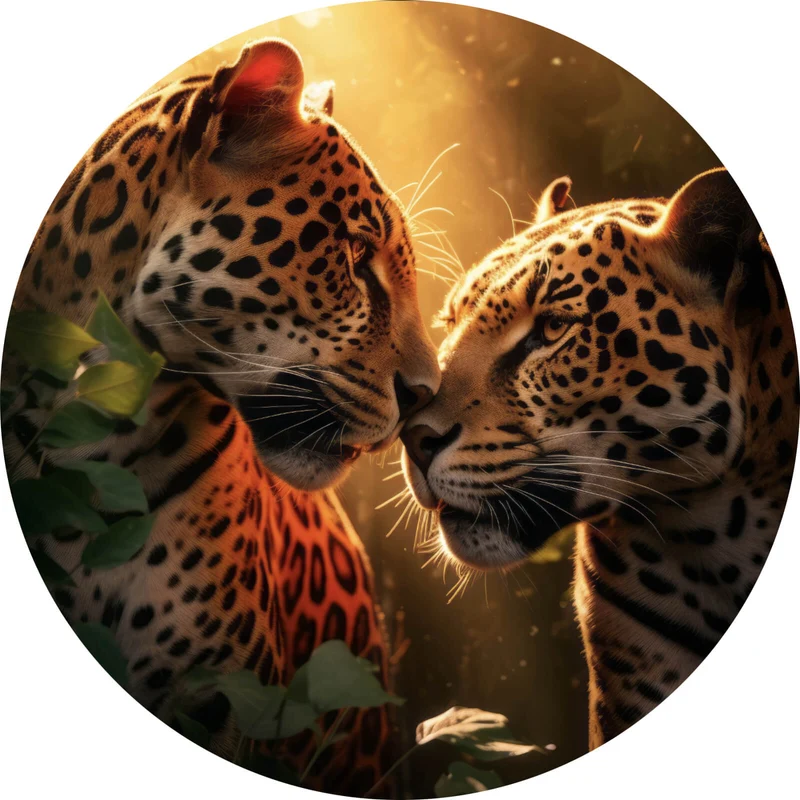 Aluminiumbild Romantisches Leoparden Paar Kreis