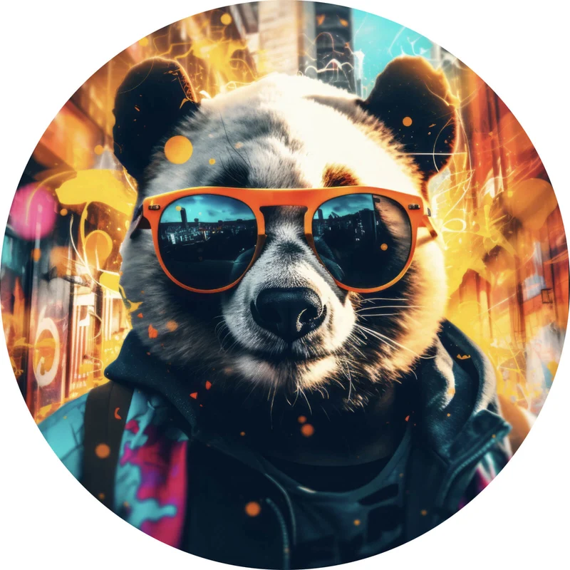 Aluminiumbild Cooler Panda mit Sonnenbrille Street Art Kreis
